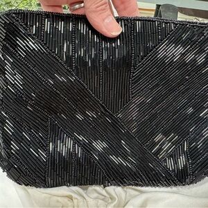 La Regale Black and Silver Beaded Clutch